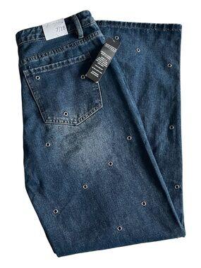 NWT Cali 1850 Women's Grommet Wide Leg Blue Denim‎ Jeans Size 7/28 (31x30)